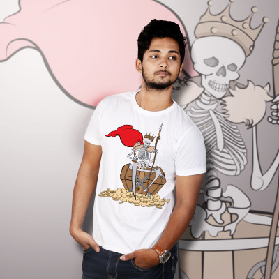 Men Round Neck White T-Shirt- Skeleton King